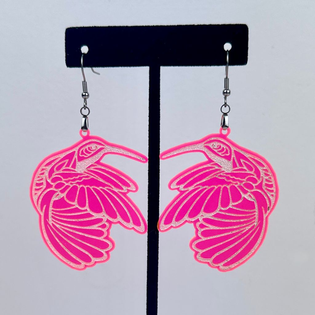 Hummingbird Earrings- Neon Pink