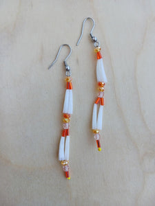 3" Dentalium earrings- Orange