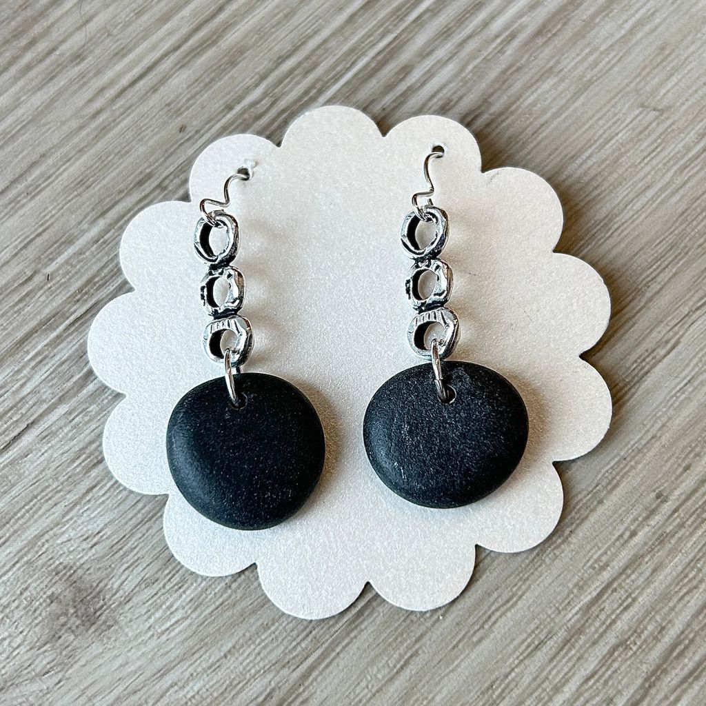 Sterling Silver 3-Circle & Stone Earrings MN - 2