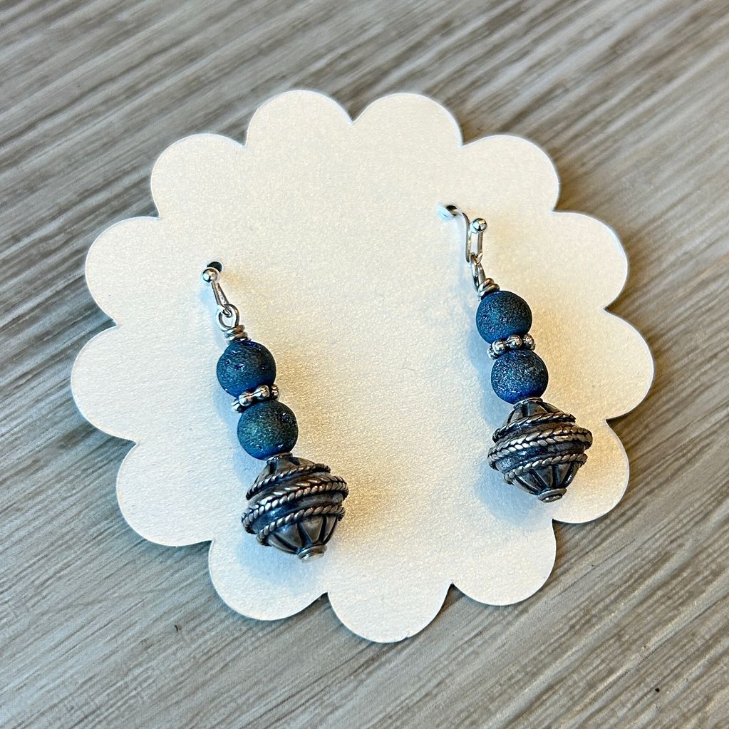 Druzy Agate Navy Blue Earrings MN