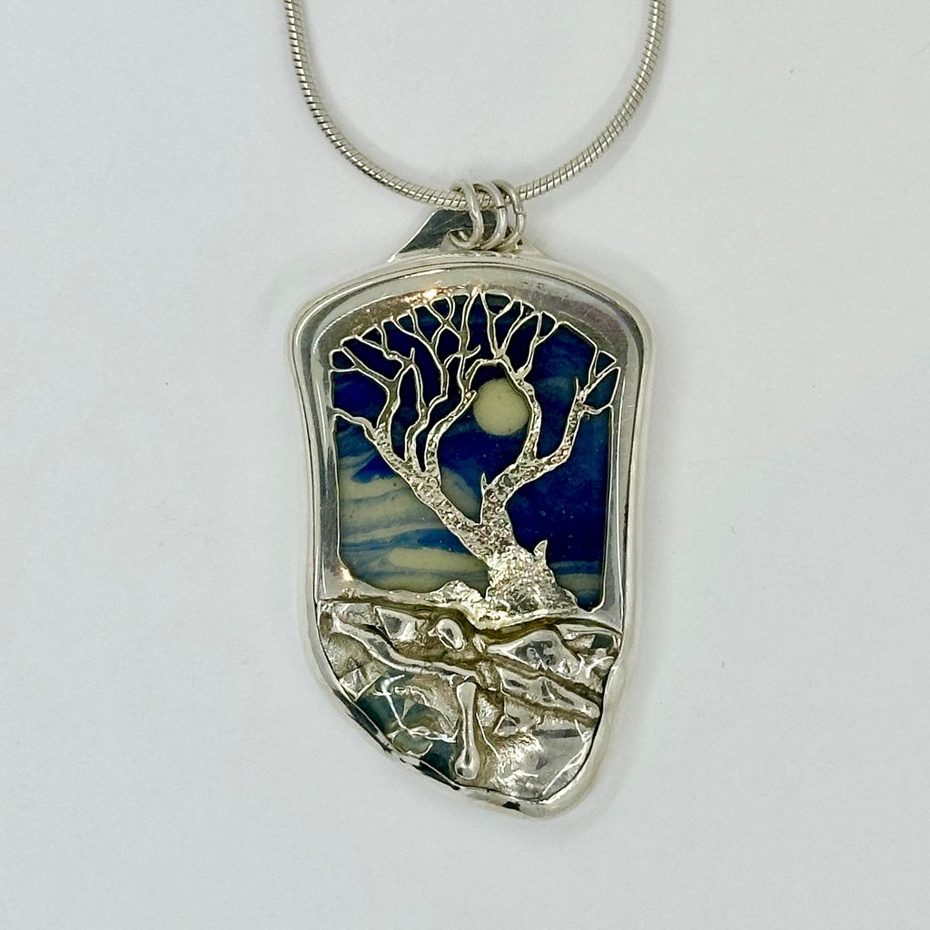 220-011 Tree and Silver Land Resin Pendant