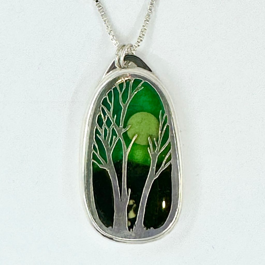 220-014 Two Trees and Moon Resin Pendant