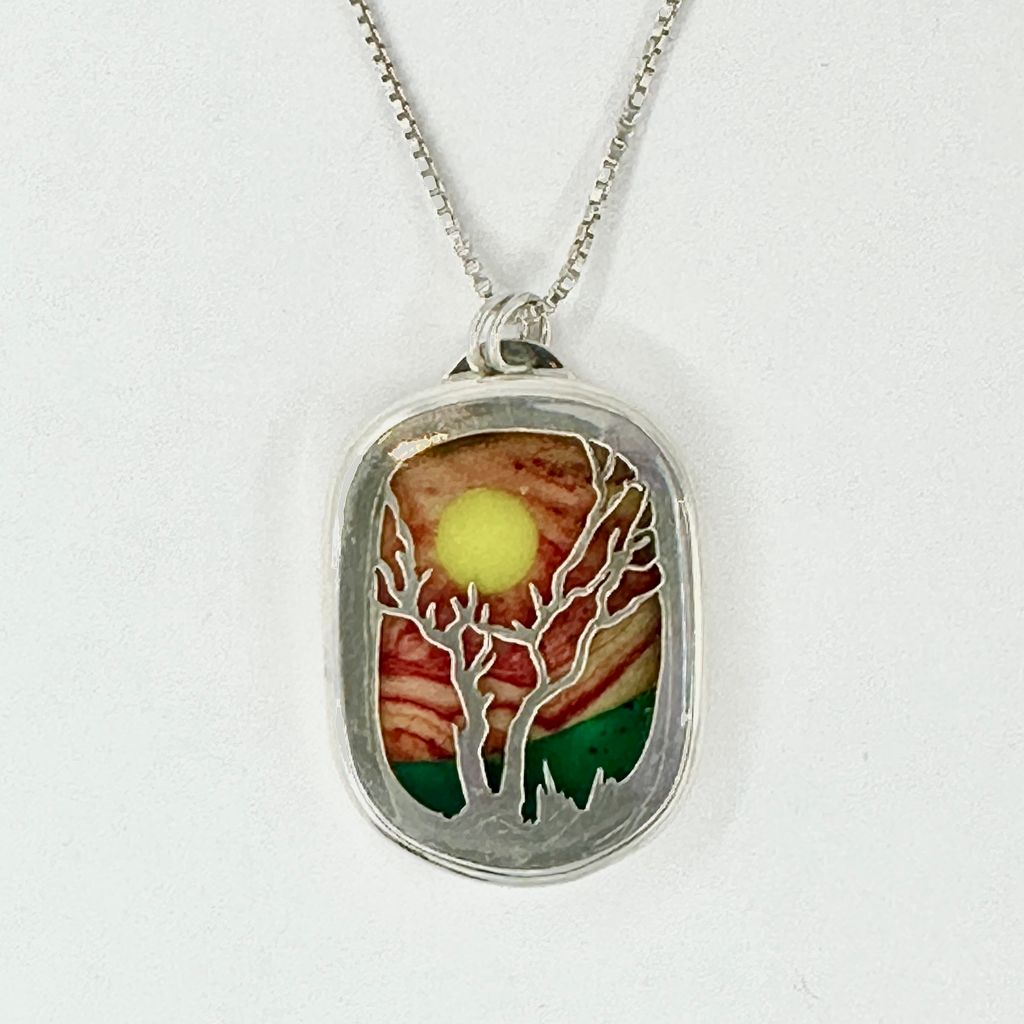 220-015 Two Trees and Sunset Resin Pendant