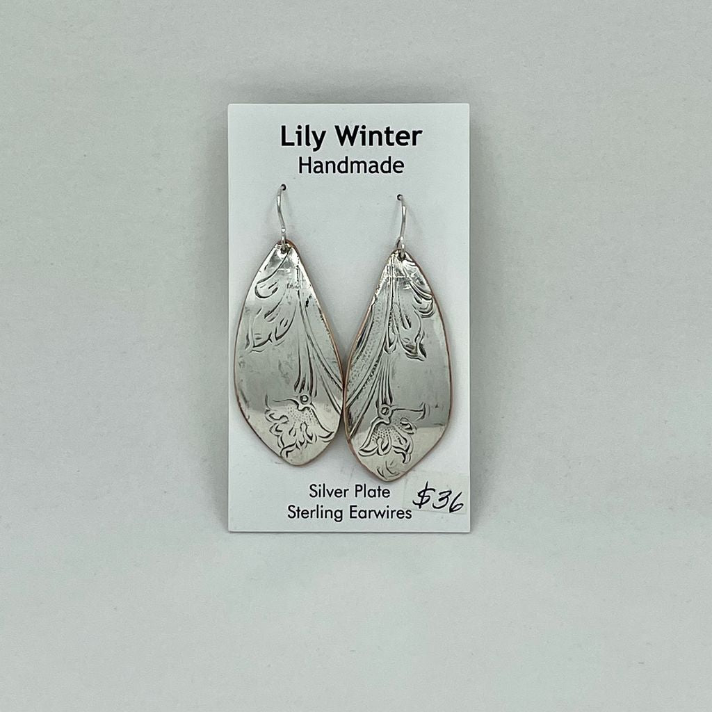Silver Plate Earrings Organic Shape by LW