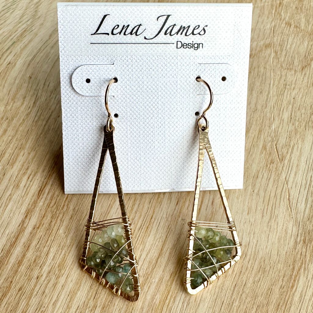 Abstract Triangle Earrings with Moss Aquamarine