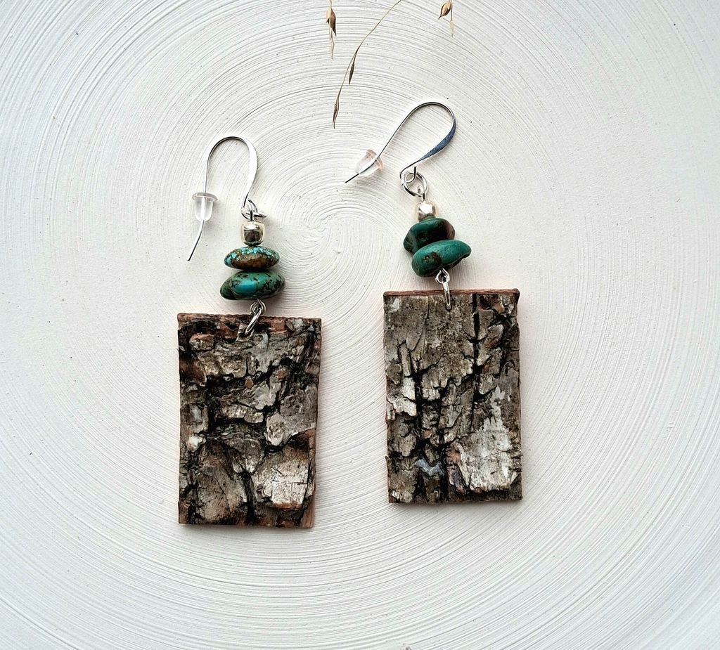 Birchbark and Beads Turquoise Earrings MF