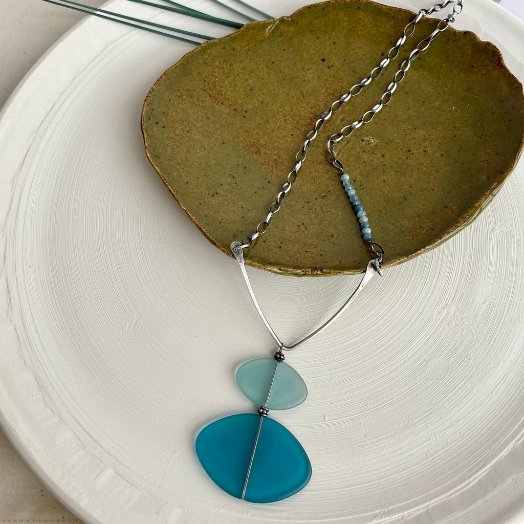 Blue Glass Sterling Necklace AK