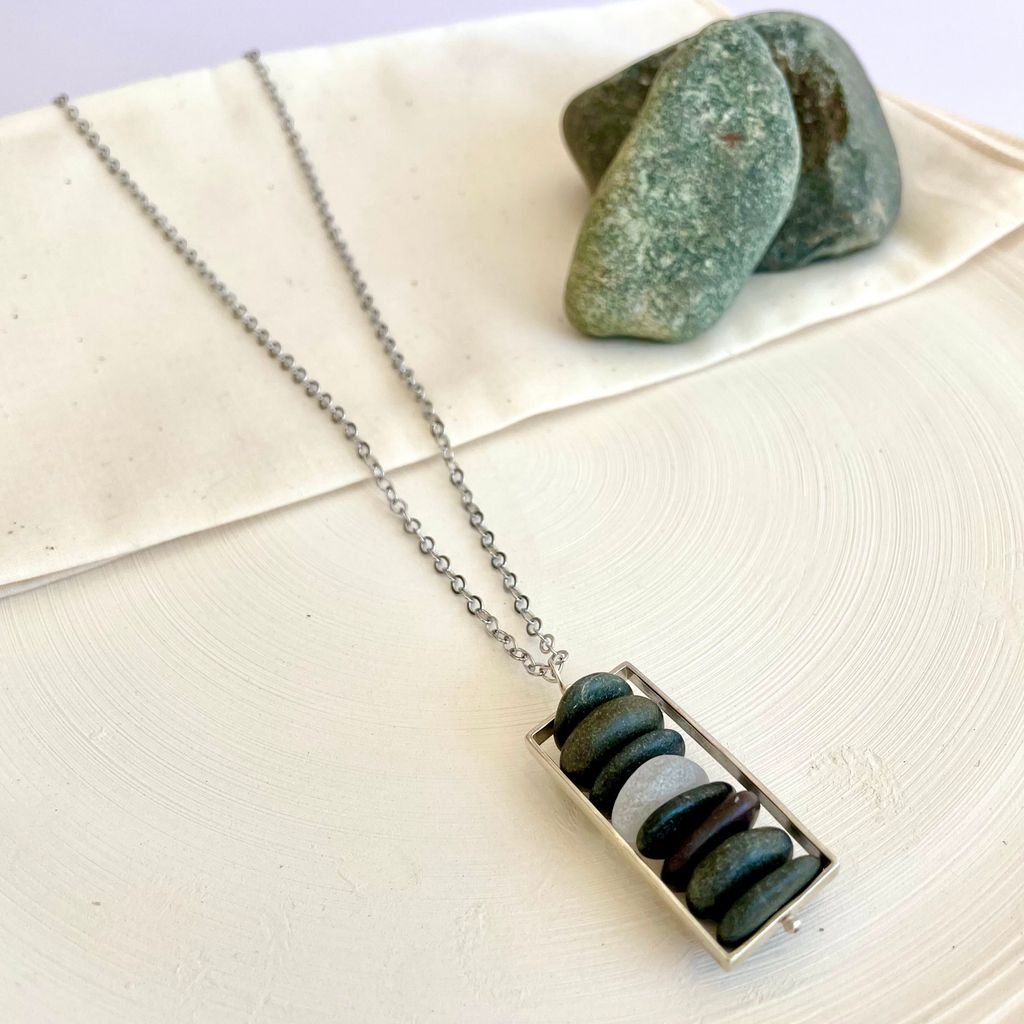 Rectangular Stacked Stone Necklace MN