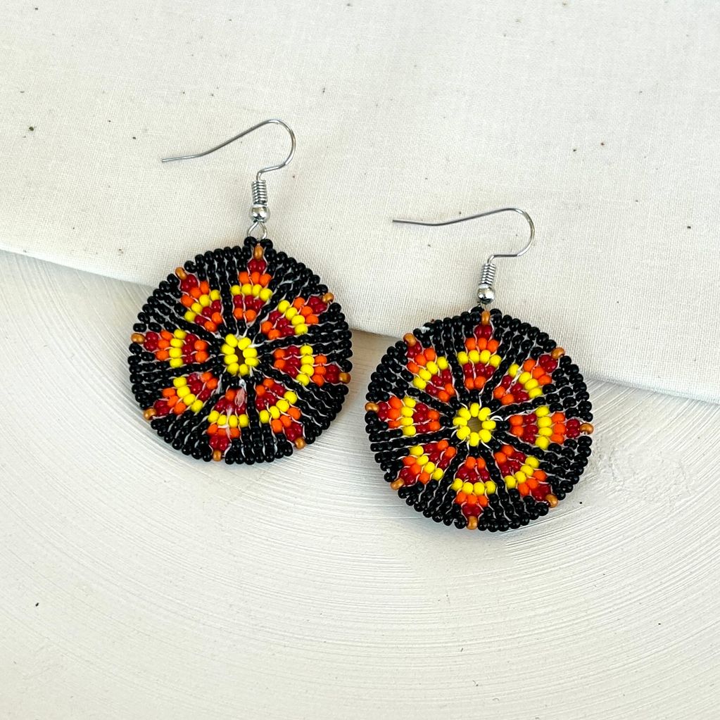 Black and Red Circle Peyote Earrings ZS