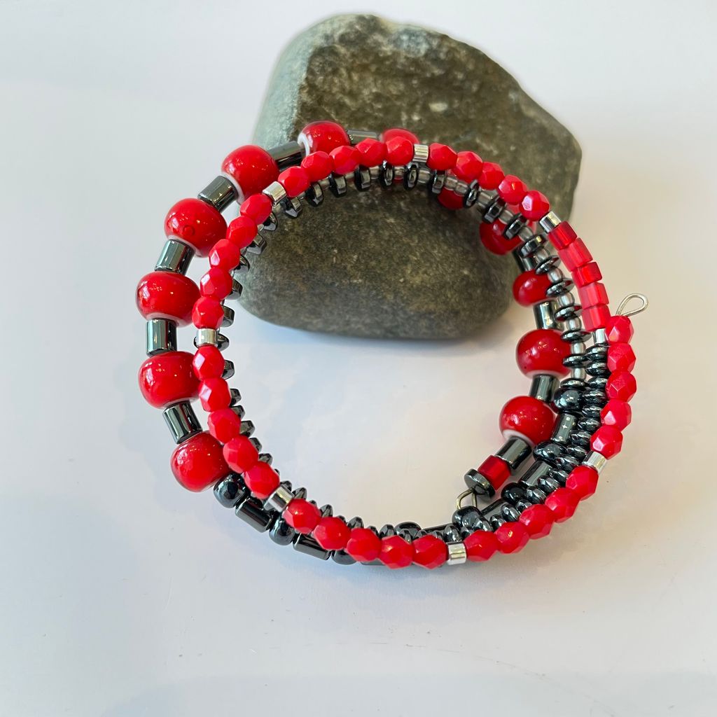 Silver and Red Coil Bracelet JS