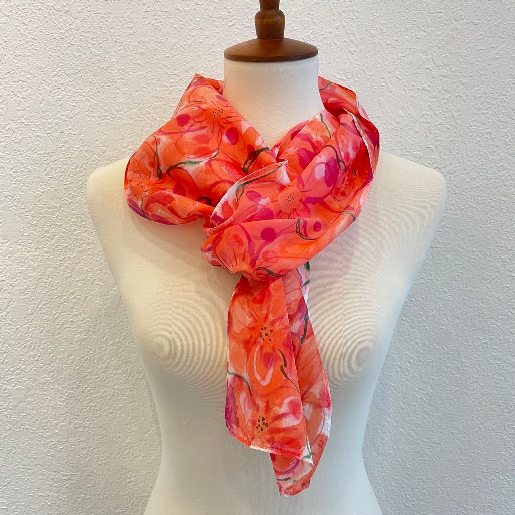 Painted Flower Silk Scarf CH
