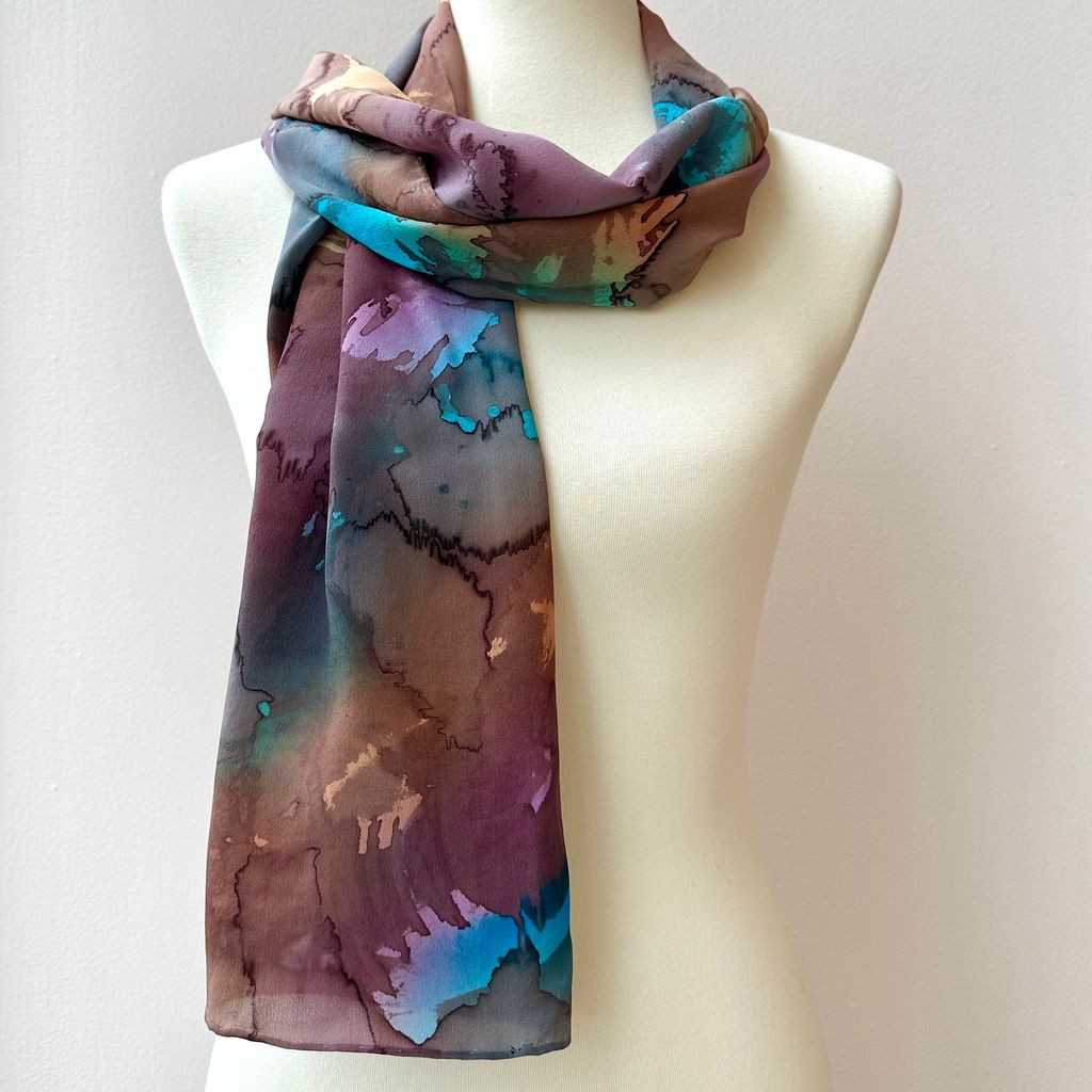 Mauve & Multicolor Silk Batik Scarf