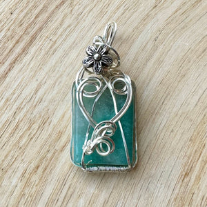 Aqua Wire Wrapped Pendant - flower