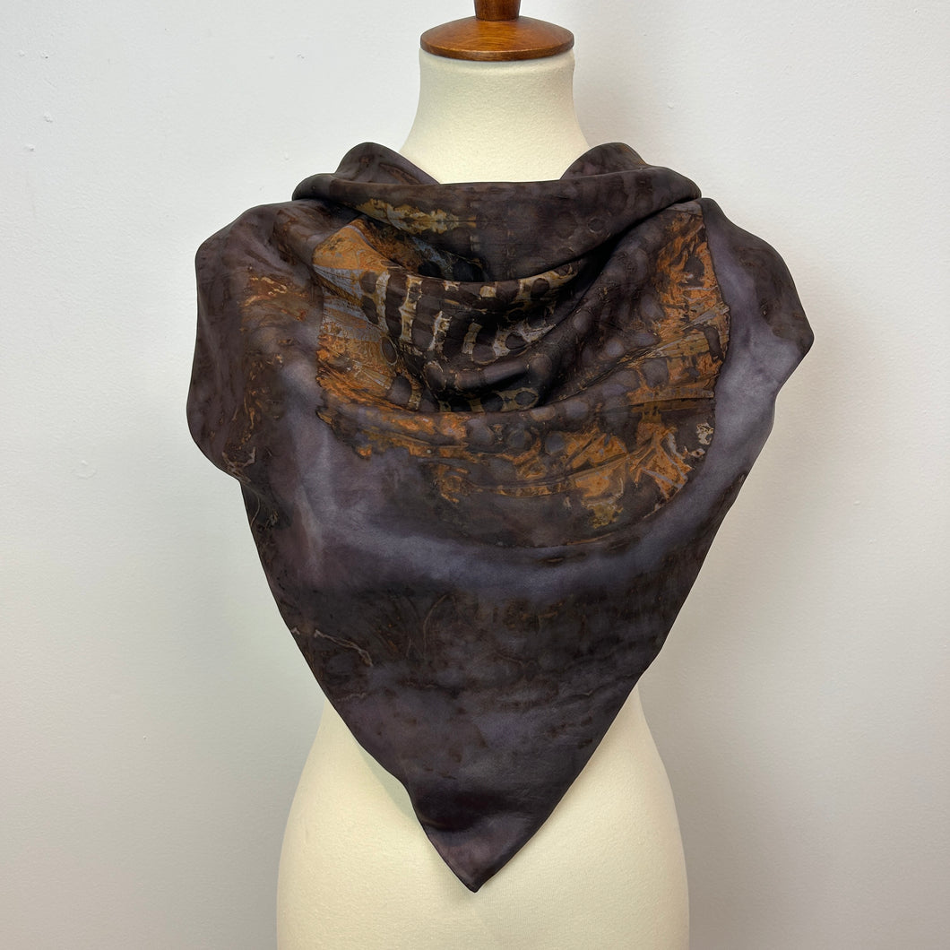 Silk Small Square Scarf Lavender & Rust