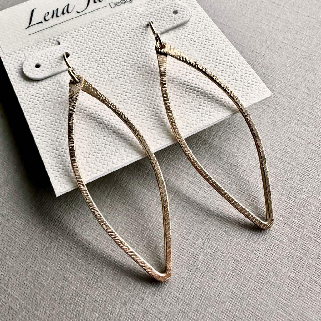 Gold Marquise Etched Earrings