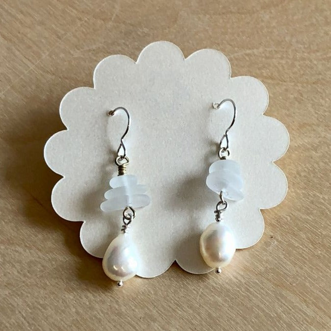 Pearl and Seaglass Earring