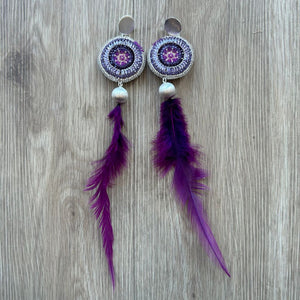 Purple Feather Earrings