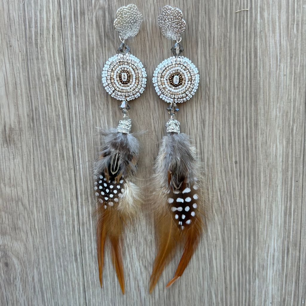 White And Tan Earrings