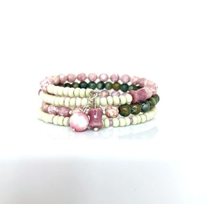 Pink and White Coil Bracelet