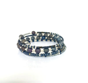 Grey, Blue, and White Coil Bracelet