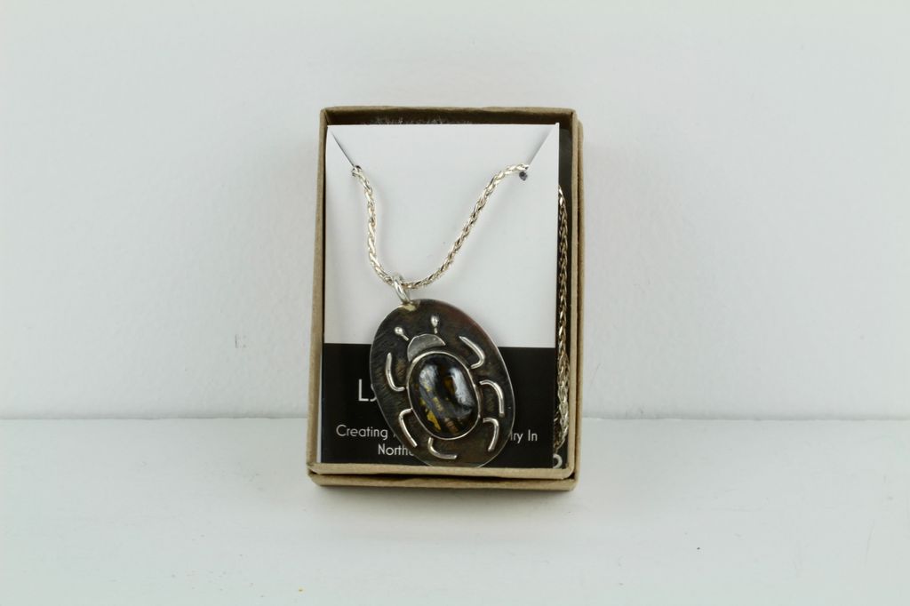 #26 Cat's Eve Scarab Pendant (Sterling Silver on leather)