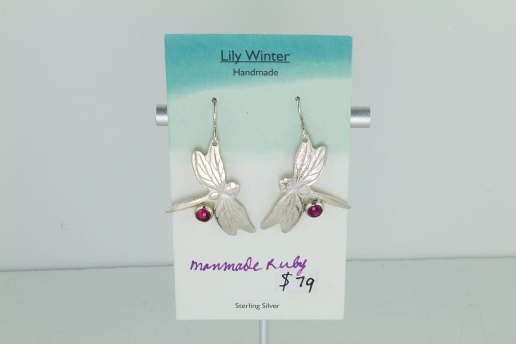 Lab Grown Ruby Dragonfly Earrings