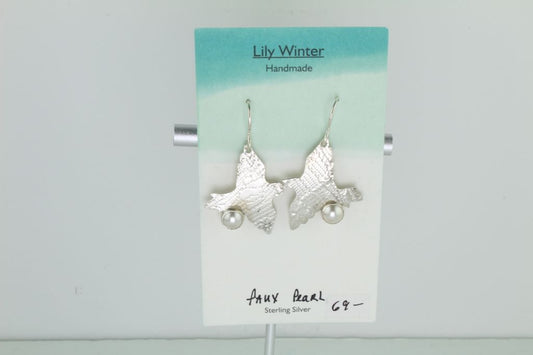 Faux Pearl Bird Earring