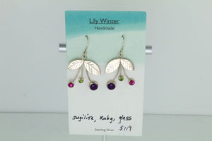 Sugilite, Ruby, and Glass Earrings