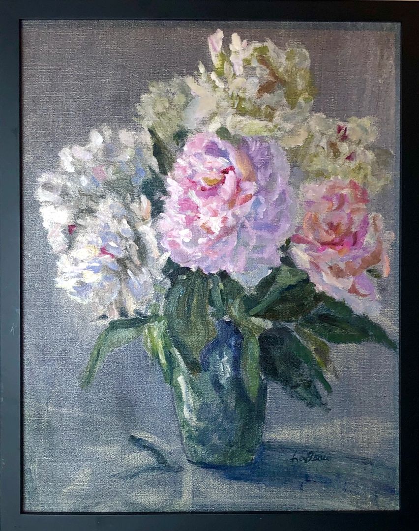 Peonies in Blue Vase