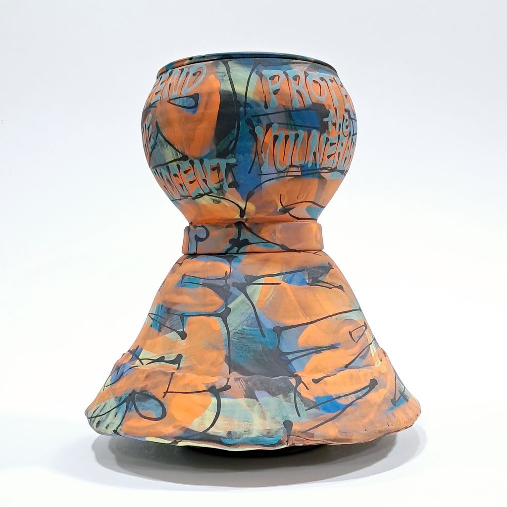 Protect Defend Skirted Vase Blue Orange