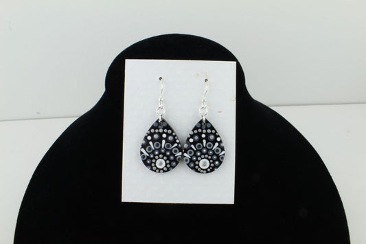 Greyscale Teardrop Wood Earring by DM