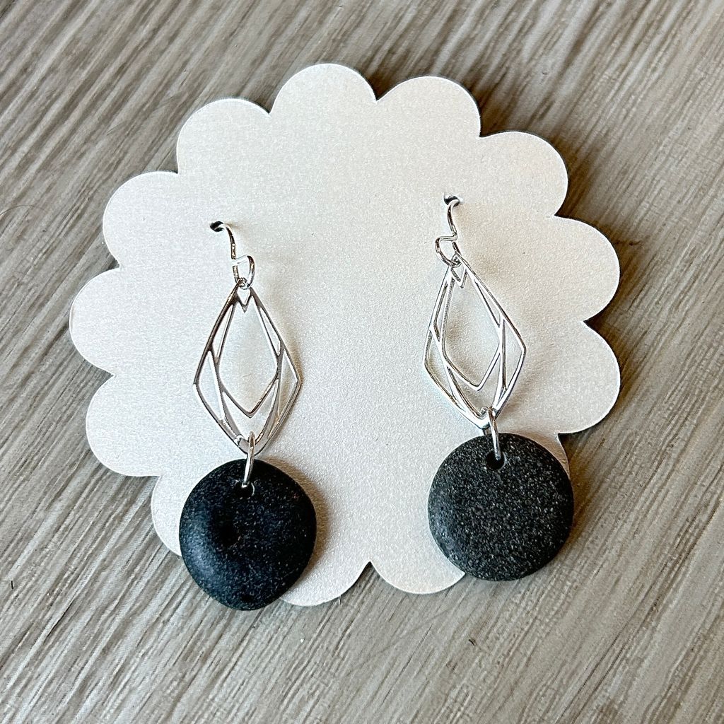 Sterling Silver Art Deco & Stone Earrings MN