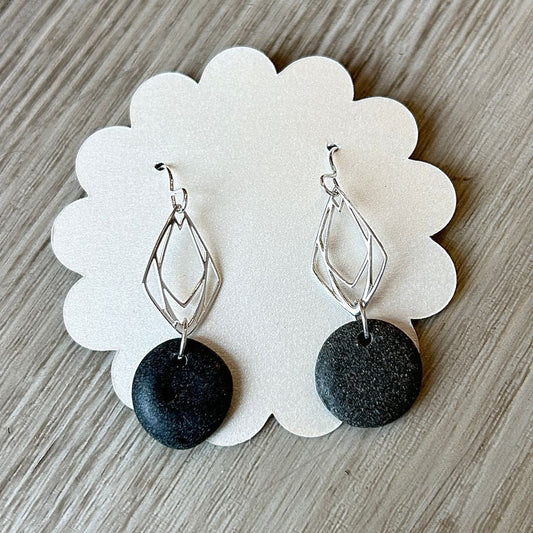 Sterling Silver Art Deco & Stone Earrings MN