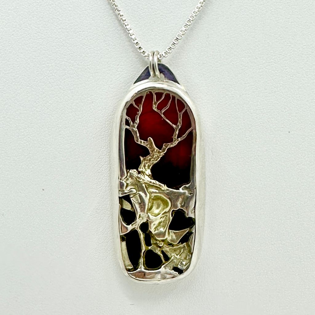 220-012 Tree and Silver Land Resin Pendant