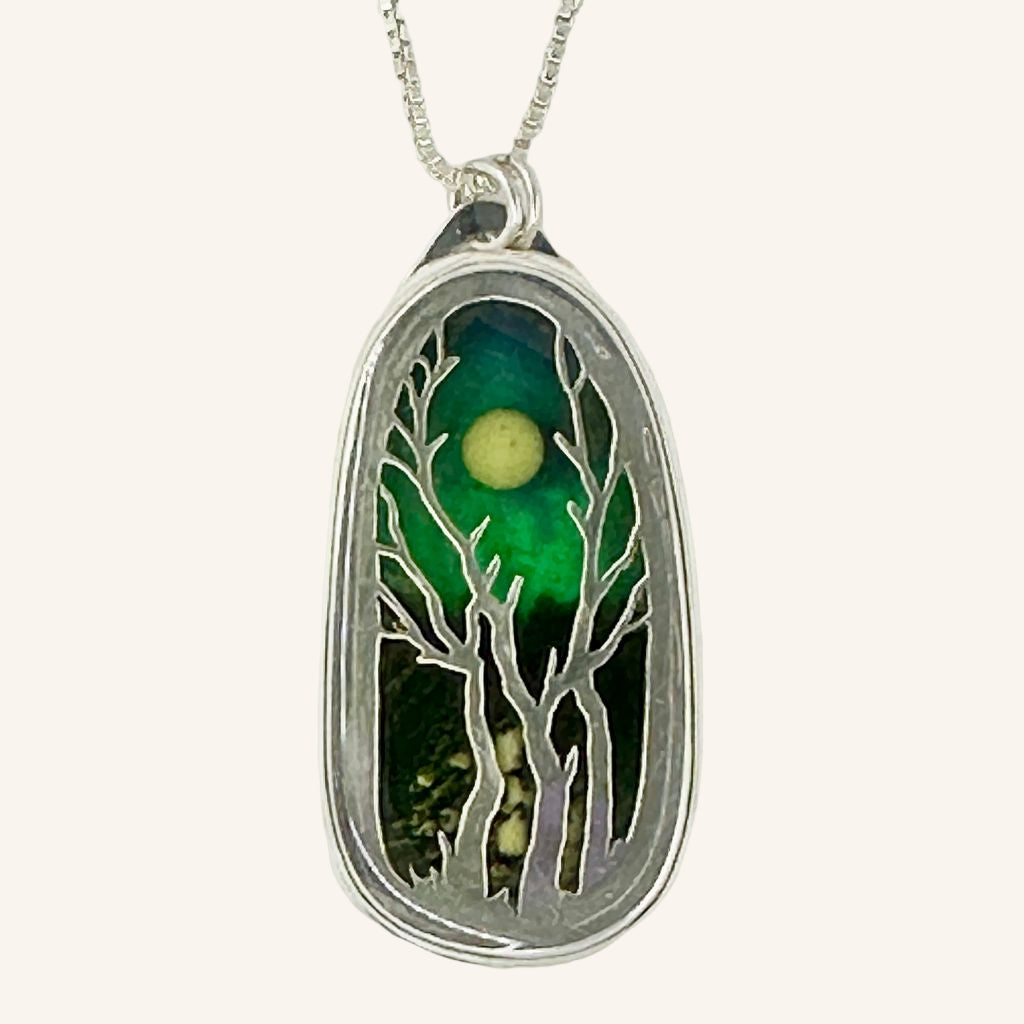 220-013 Three Trees and Moon Resin Pendant