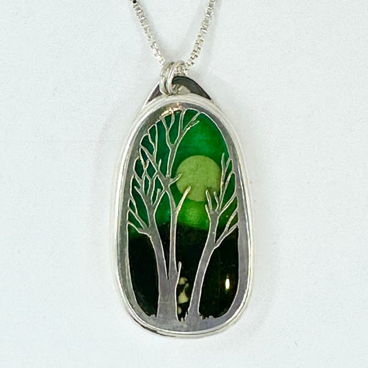 220-014 Two Trees and Moon Resin Pendant