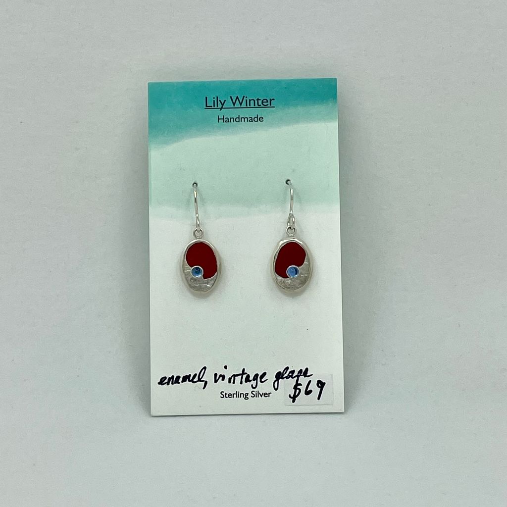 Red and Blue Vintage Glass Earrings by LW