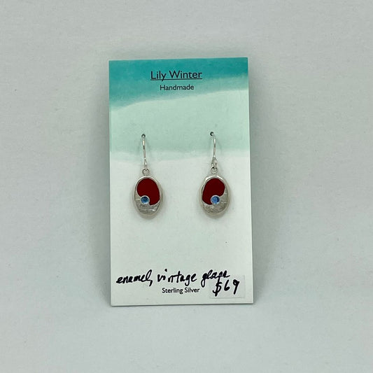 Red and Blue Vintage Glass Earrings by LW