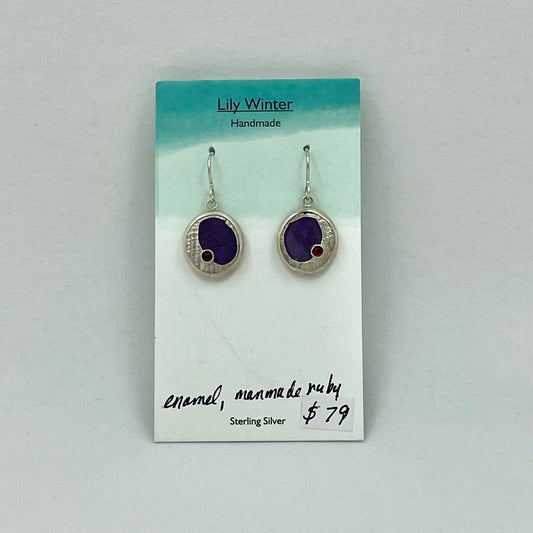 Purple and Red Vintage Glass Earrings by LW