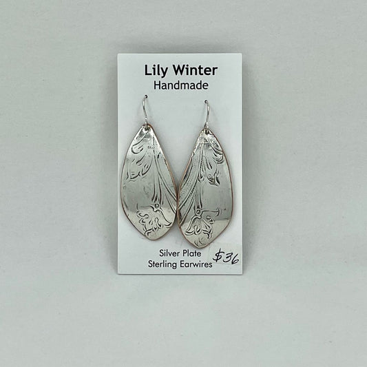 Silver Plate Earrings Organic Shape by LW