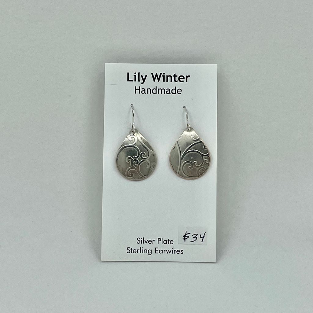 Silver Plate Earrings Teardrop by LW