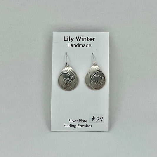 Silver Plate Earrings Teardrop by LW