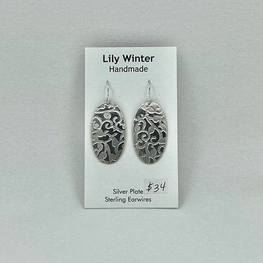 Silver Plate Earrings Oval by LW