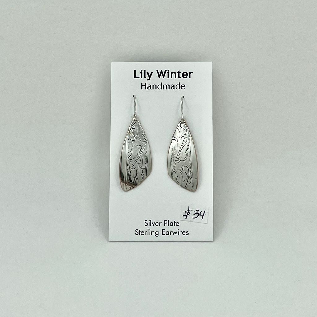 Silver Plate Earrings Triangular by LW