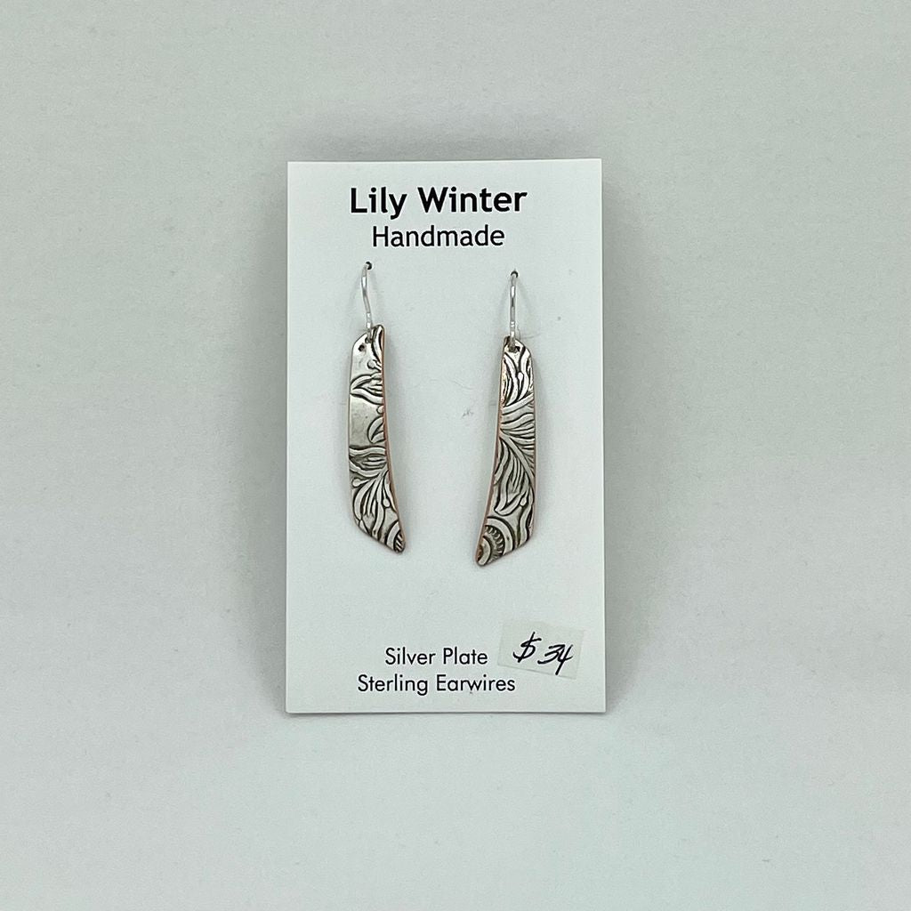 Silver Plate Earrings Slender by LW