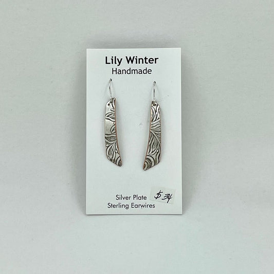 Silver Plate Earrings Slender by LW