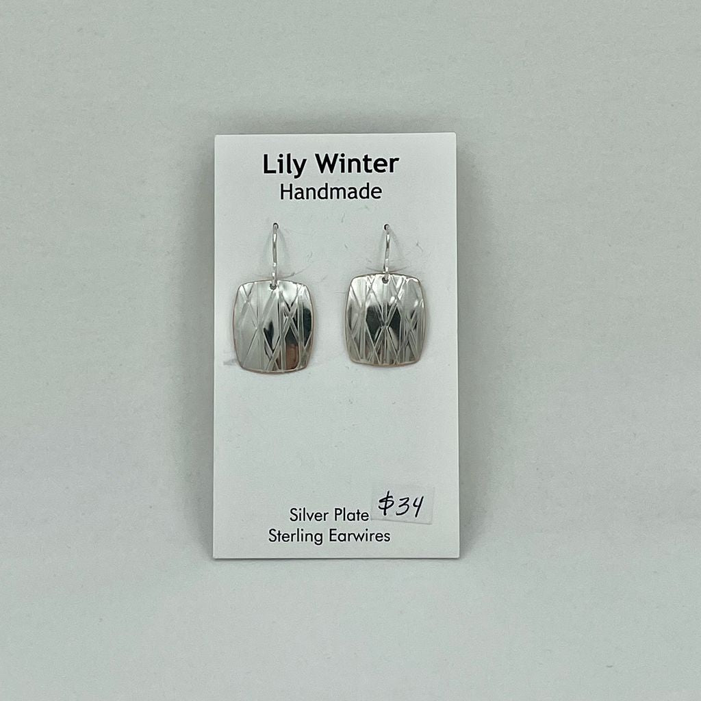 Silver Plate Earrings Square by LW