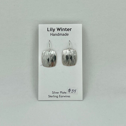 Silver Plate Earrings Square by LW