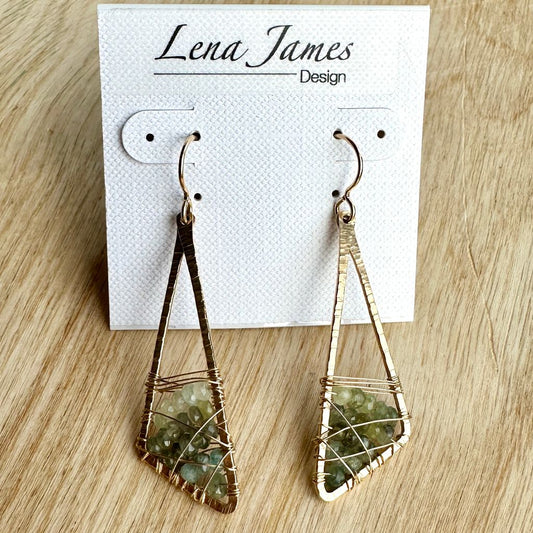 Abstract Triangle Earrings with Moss Aquamarine