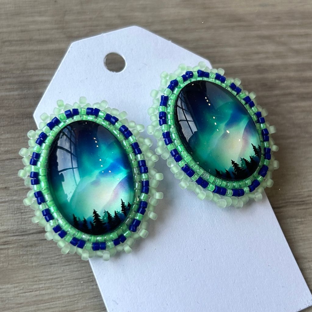 Glow in the Dark Green and Blue Aurora Earrings AB